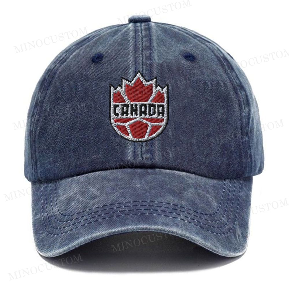 Embroidered  Canada  Soccer Football  Washed Cap 