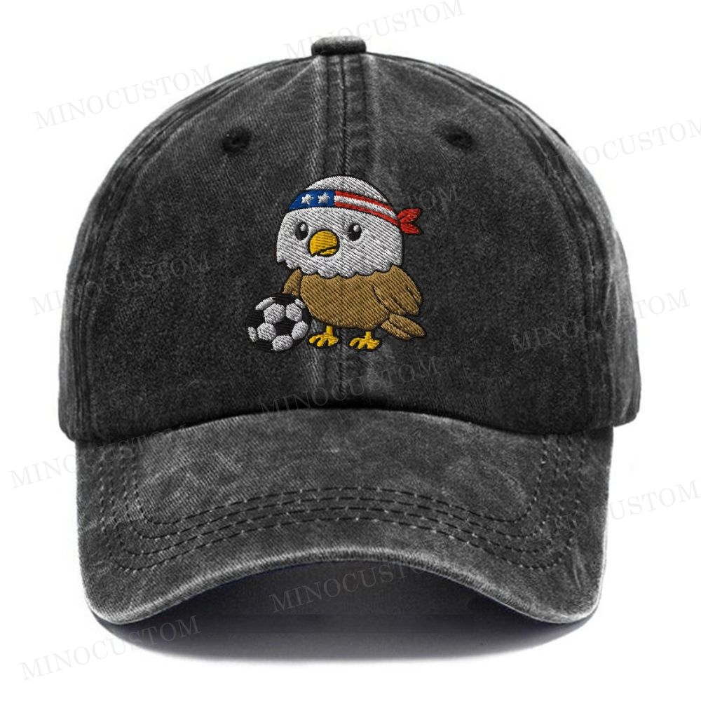 Embroidered  USA Eagles Soccer Mascot Washed Cap 