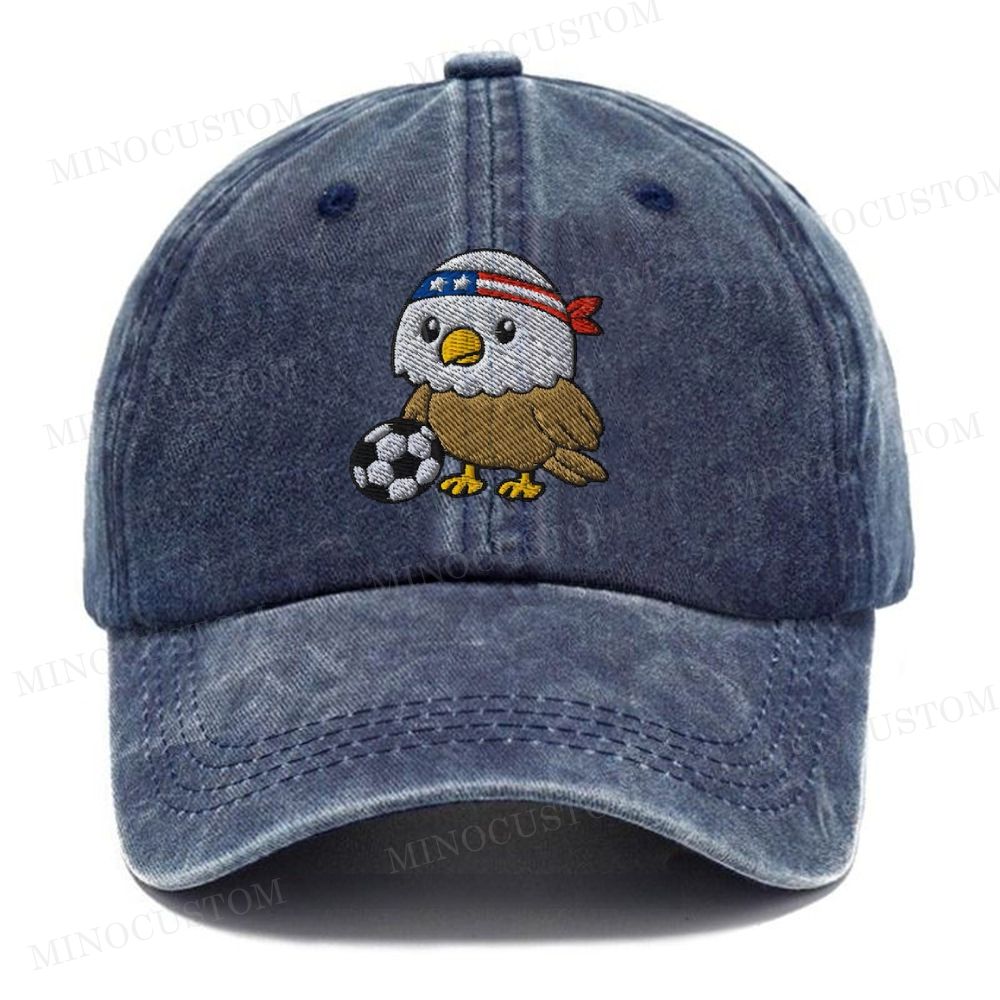 Embroidered  USA Eagles Soccer Mascot Washed Cap 