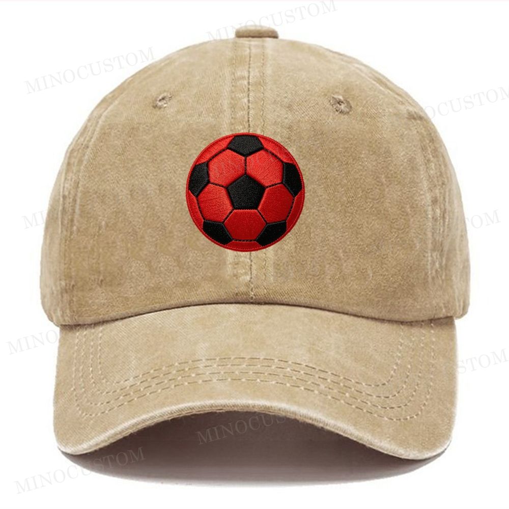 Embroidered  "Football" Pattern Washed Cap