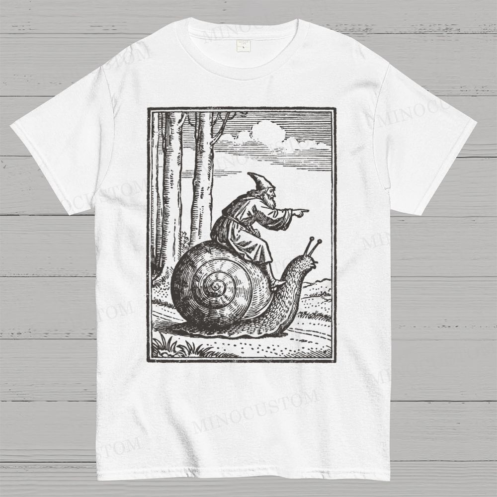 Vintage Medieval Snail Rider Cotton T-shirt 