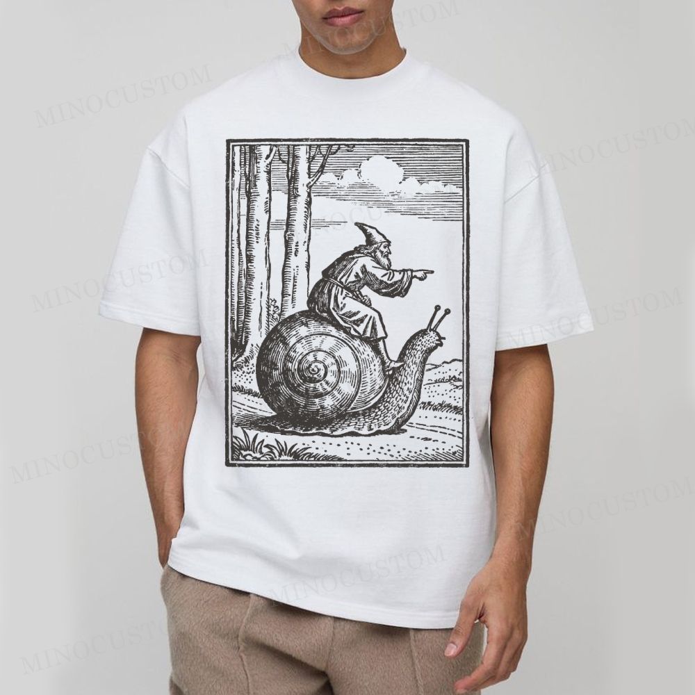 Vintage Medieval Snail Rider Cotton T-shirt 