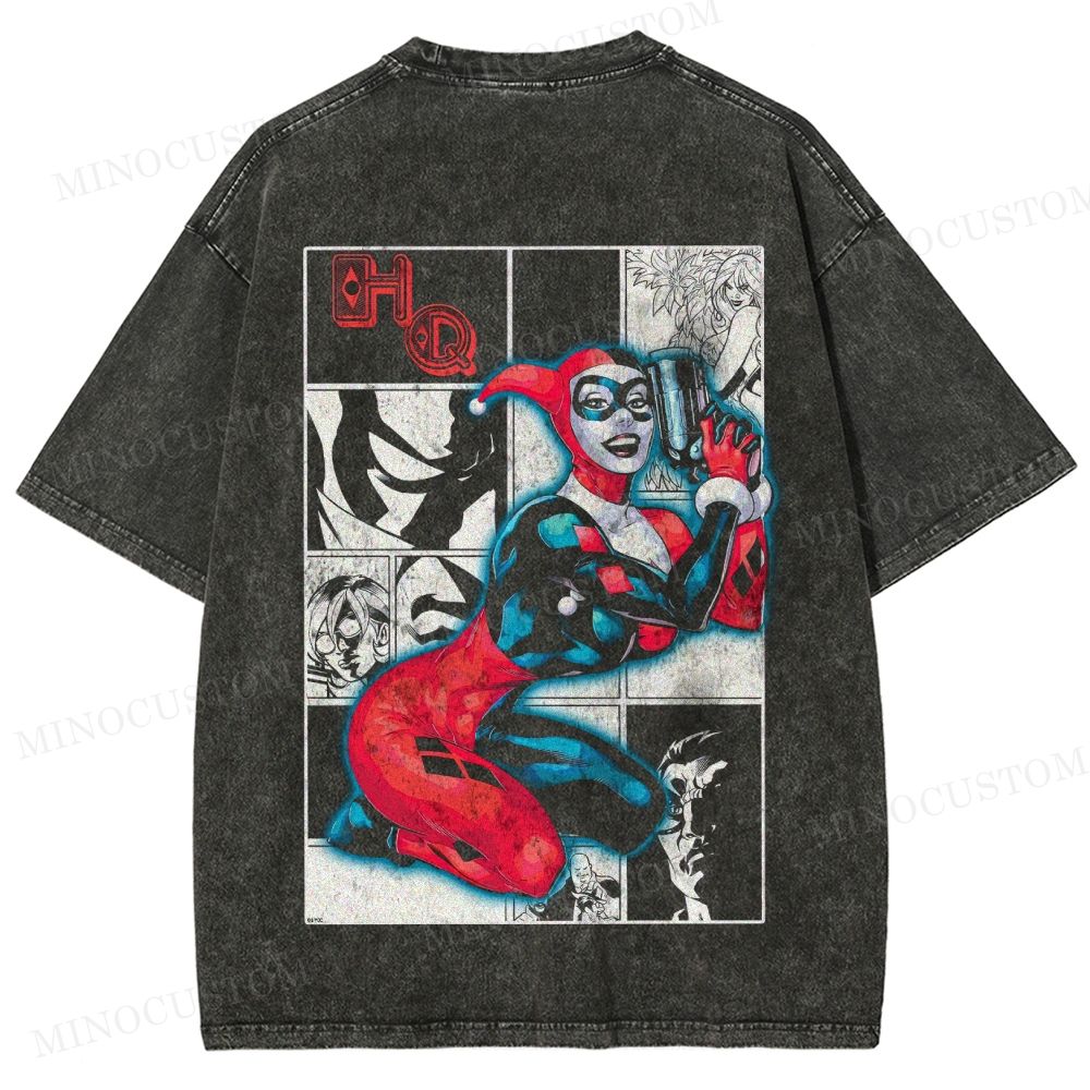 Comic Book Villain Collage Washed T-Shirt 