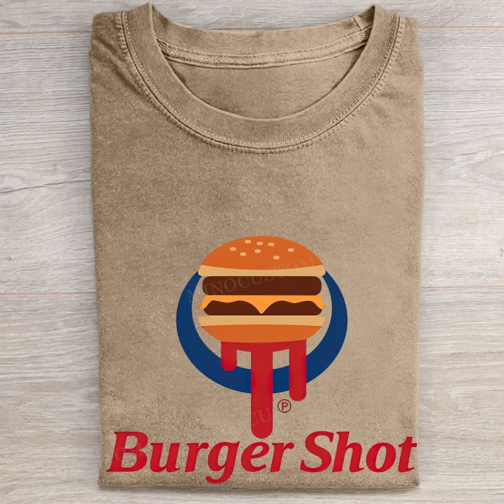 Burger Shot Fast Food Logo Vintage Washed Tee
