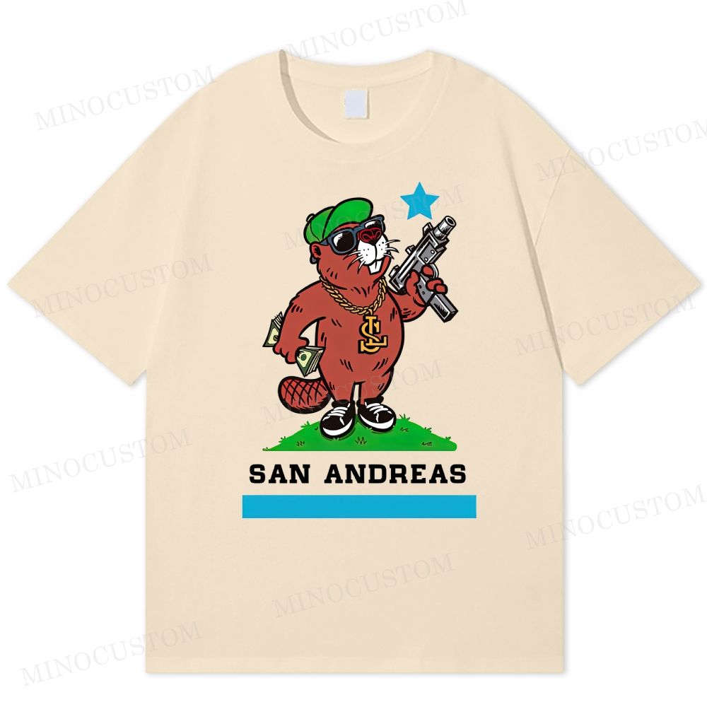  San Andreas Beaver Gangsta Cartoon Casual Cotton T-shirt