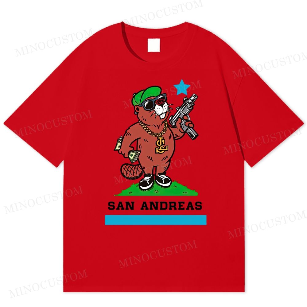  San Andreas Beaver Gangsta Cartoon Casual Cotton T-shirt