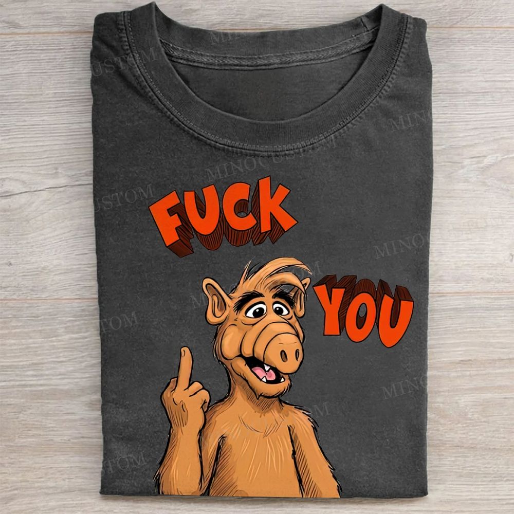Sarcastic Alien Character Middle Finger Vintage Washed Tee 