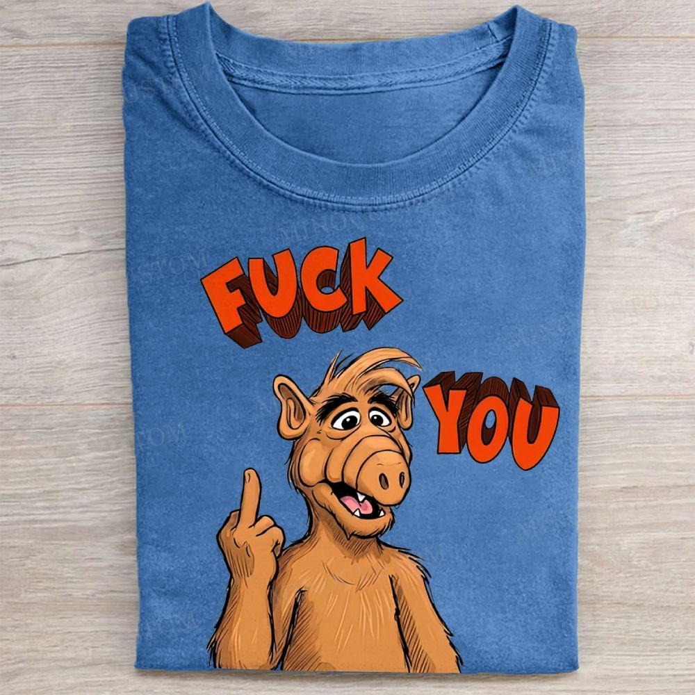 Sarcastic Alien Character Middle Finger Vintage Washed Tee 