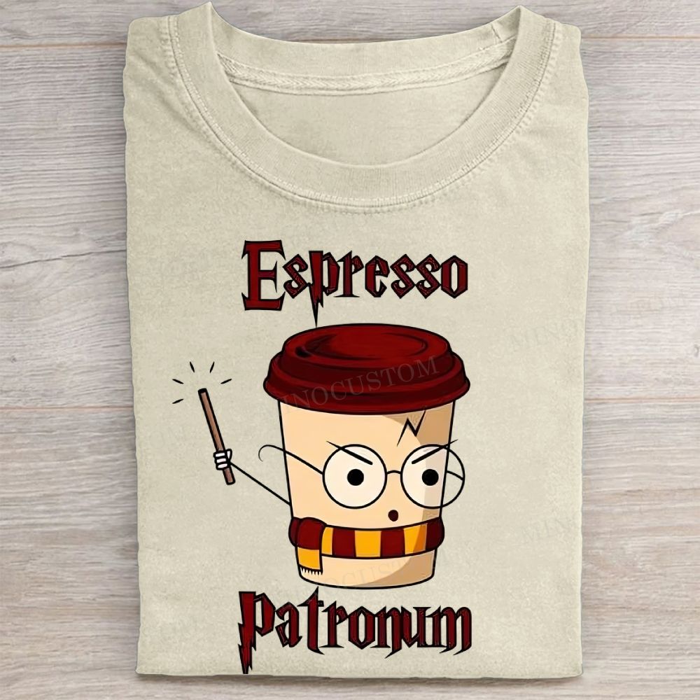 Harry Potter Espresso Patronum Coffee Pun Vintage Washed Tee