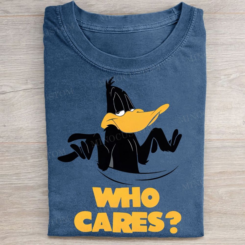 Who Cares? Daffy Duck Sarcastic Vintage Washed Tee 