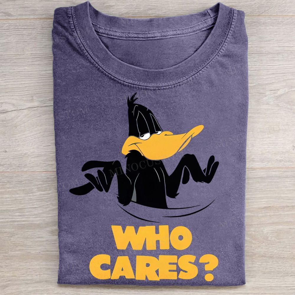 Who Cares? Daffy Duck Sarcastic Vintage Washed Tee 