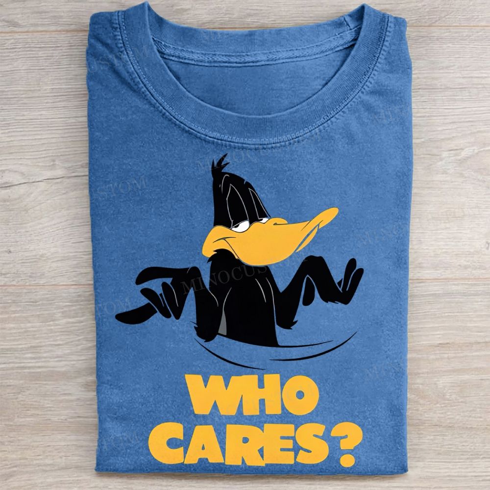 Who Cares? Daffy Duck Sarcastic Vintage Washed Tee 
