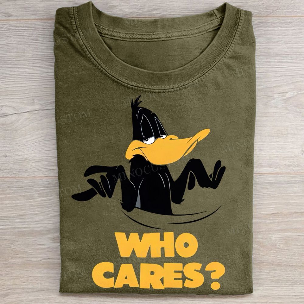 Who Cares? Daffy Duck Sarcastic Vintage Washed Tee 