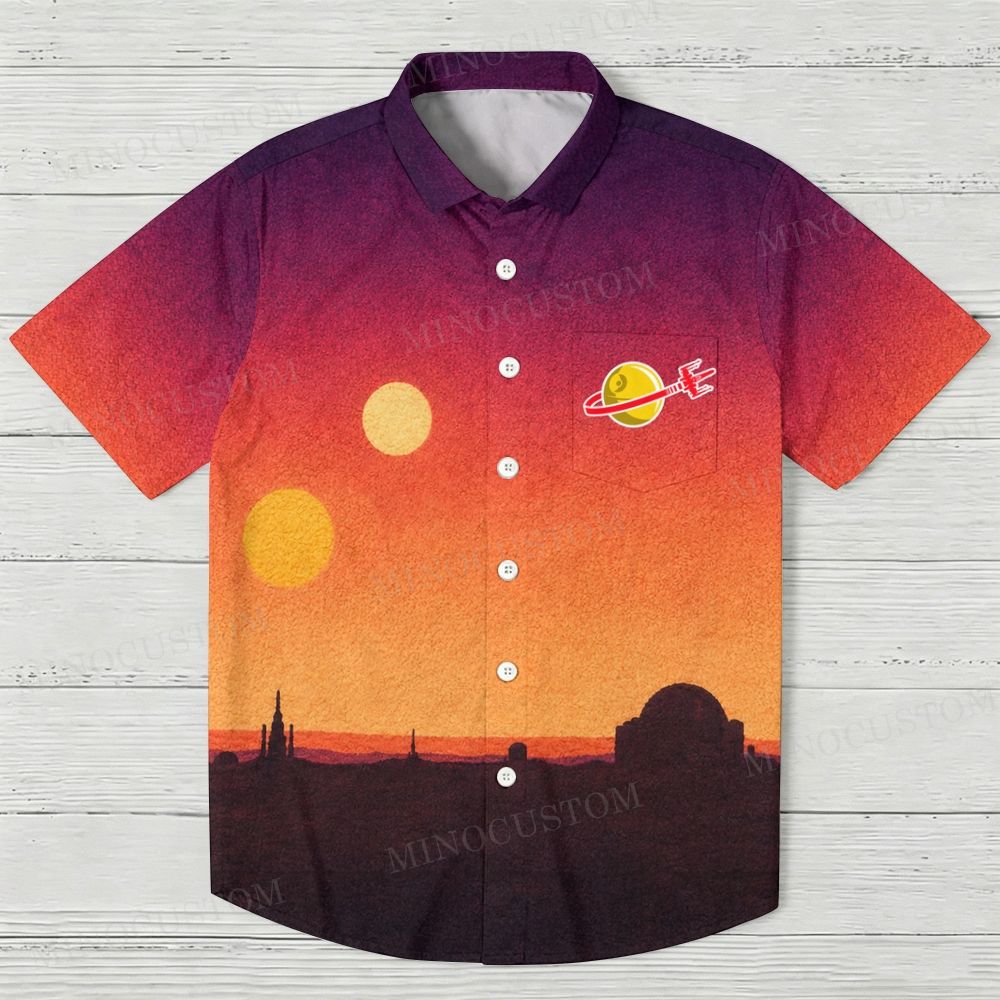 Tatooine Sunset Sci-Fi Gradient Button-Down  Hawaiian Shirt