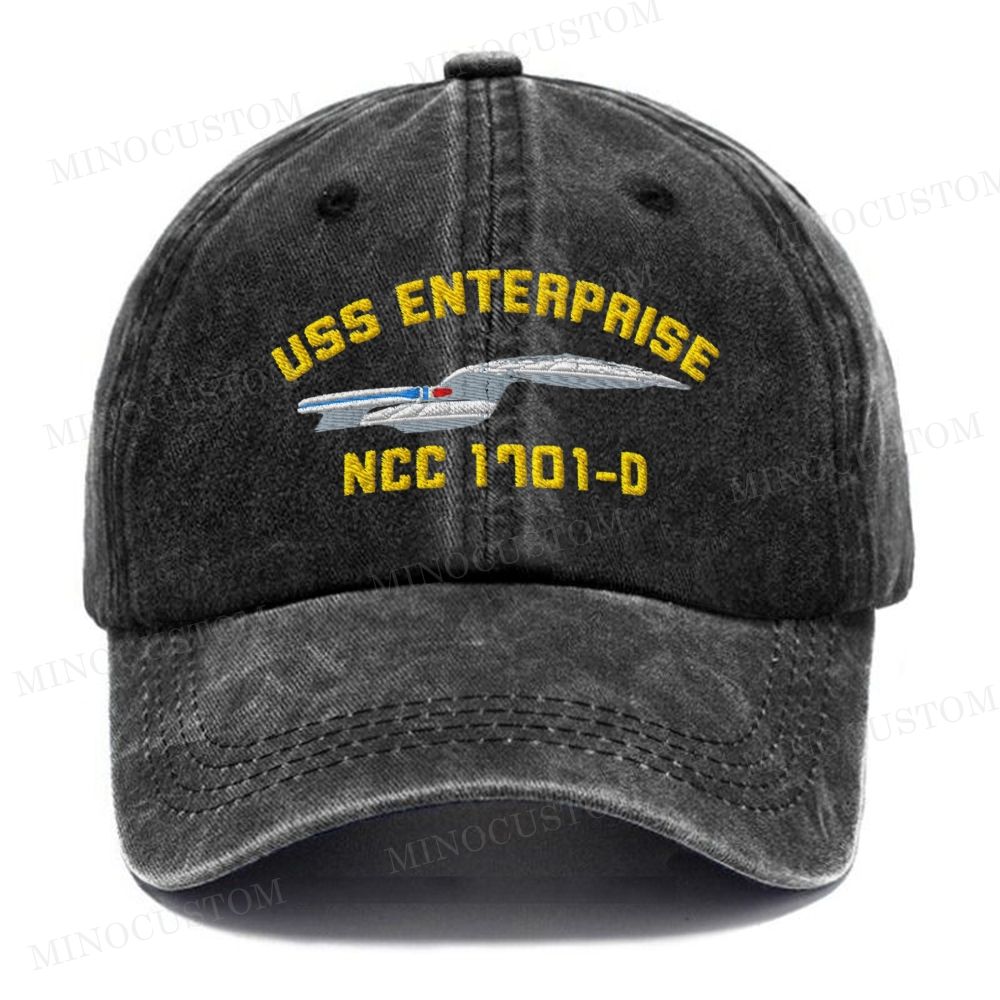 Embroidered  USS Enterprise NCC-1701-D  Ship Washed Cap 