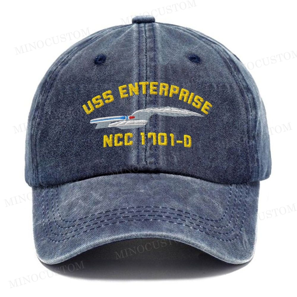 Embroidered  USS Enterprise NCC-1701-D  Ship Washed Cap 
