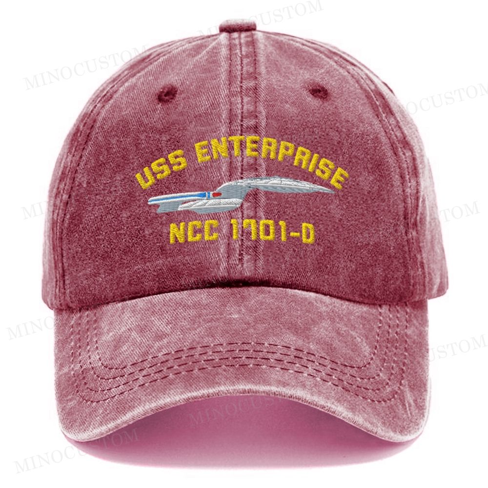 Embroidered  USS Enterprise NCC-1701-D  Ship Washed Cap 