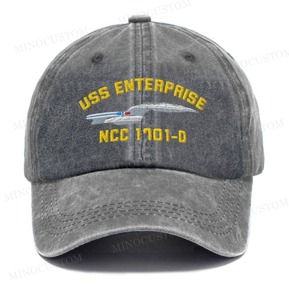 Embroidered  USS Enterprise NCC-1701-D  Ship Washed Cap 