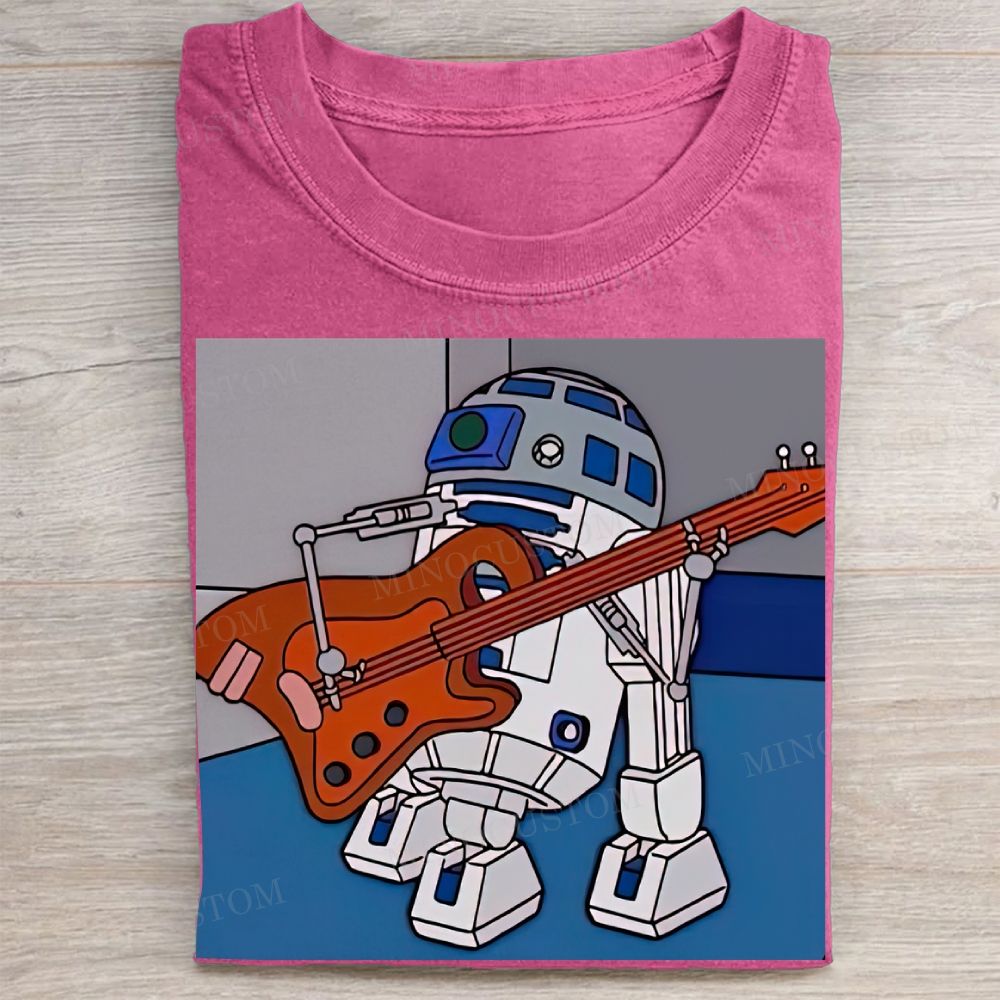 R2-D2 Bass Player Retro Graphic Vintage Washed Tee