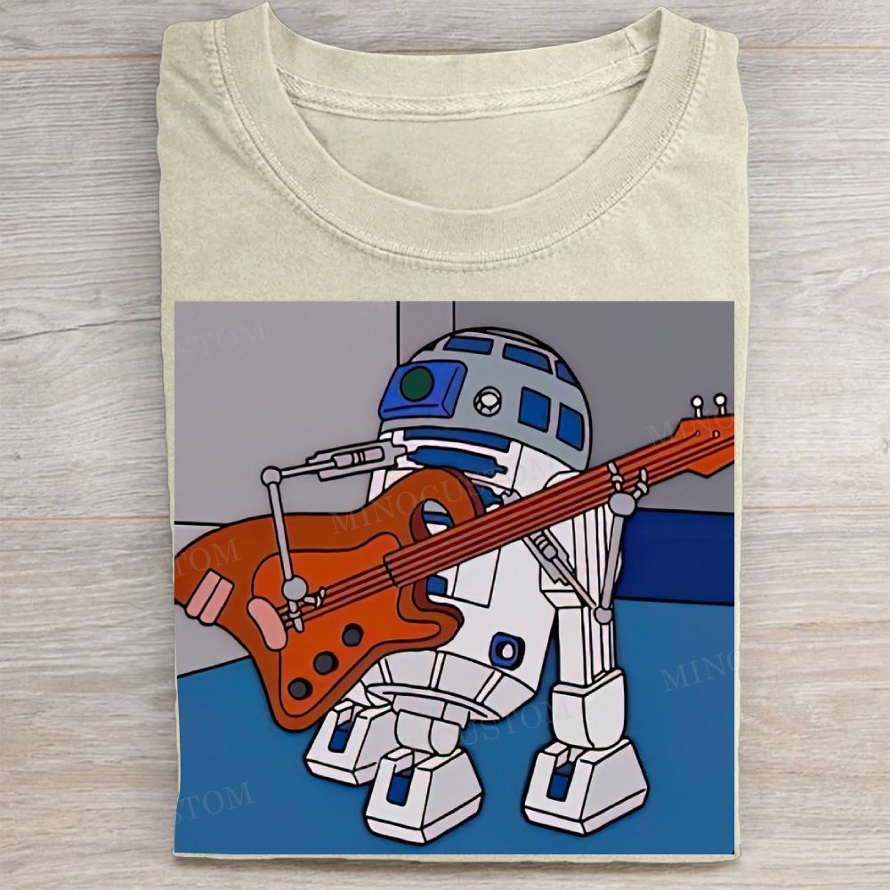 R2-D2 Bass Player Retro Graphic Vintage Washed Tee