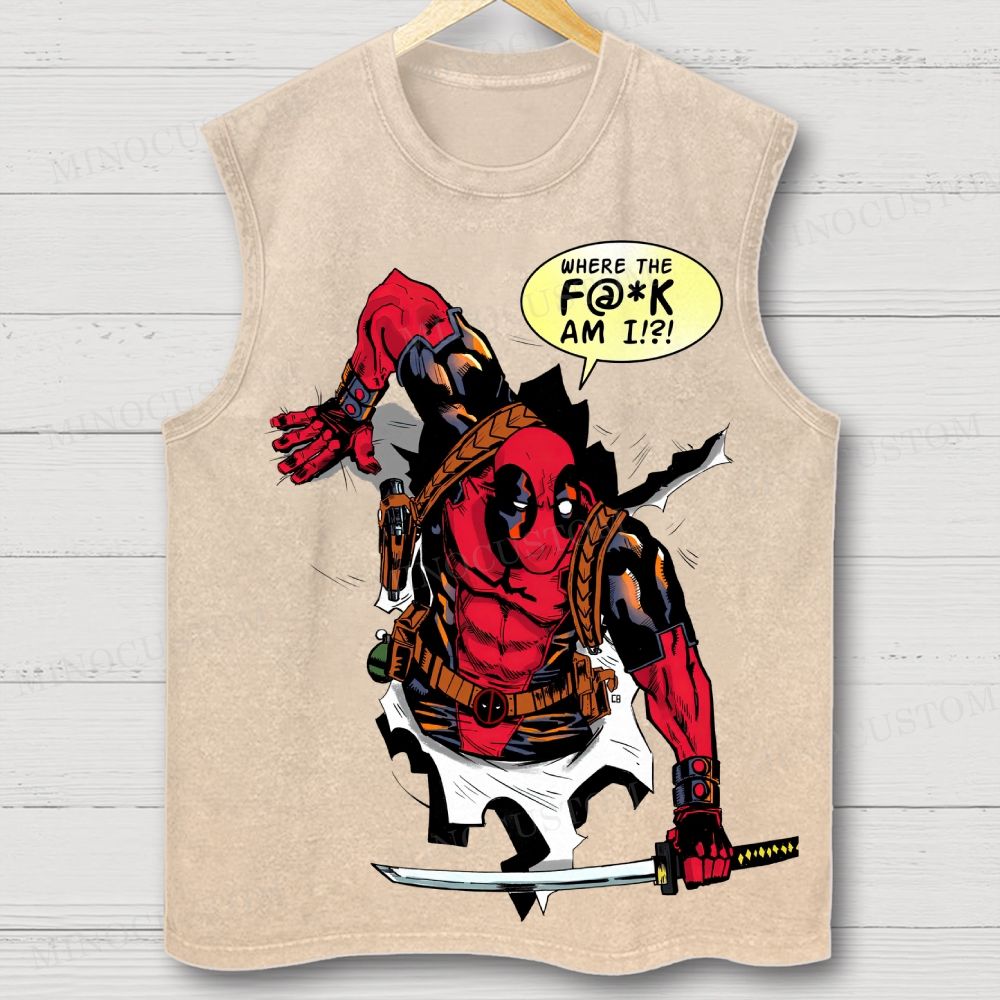  Anti-Hero Comic "Where The F@*K Am I?!" Sleeveless Washed Vest