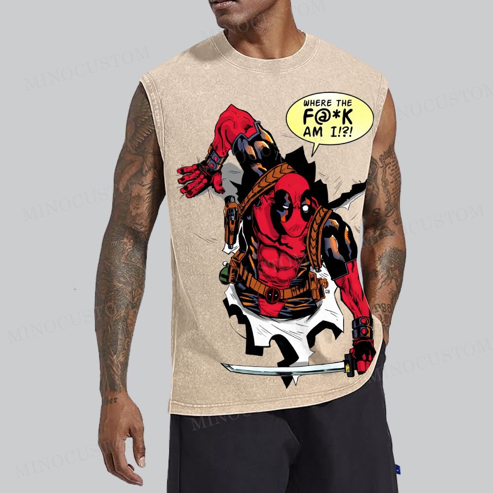  Anti-Hero Comic "Where The F@*K Am I?!" Sleeveless Washed Vest