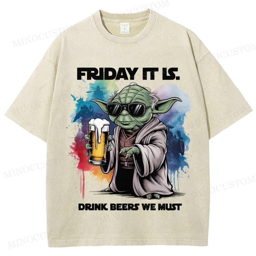 "Friday It Is" Beer Lover Yoda Parody Washed T-Shirt