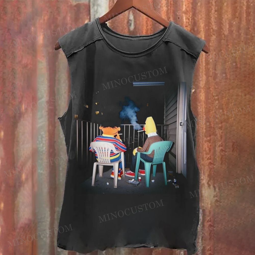 Retro Cartoon Duo Graphic Washed Tank Top