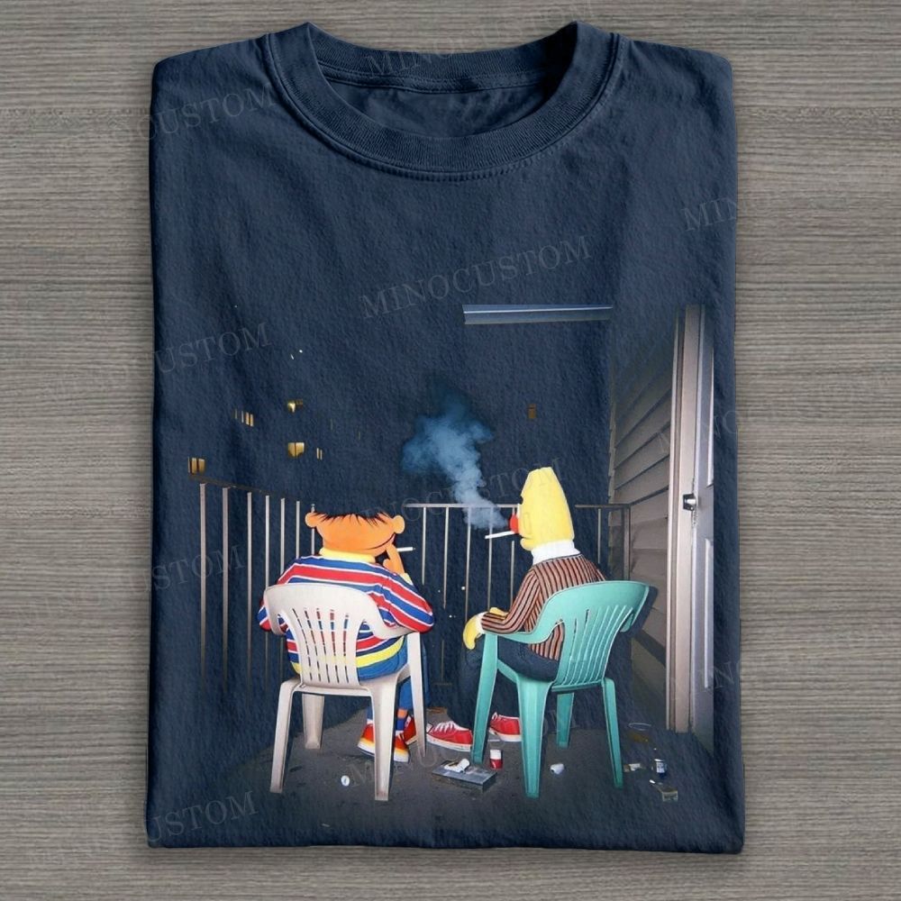 Retro Cartoon Duo Graphic Cotton T-shirt