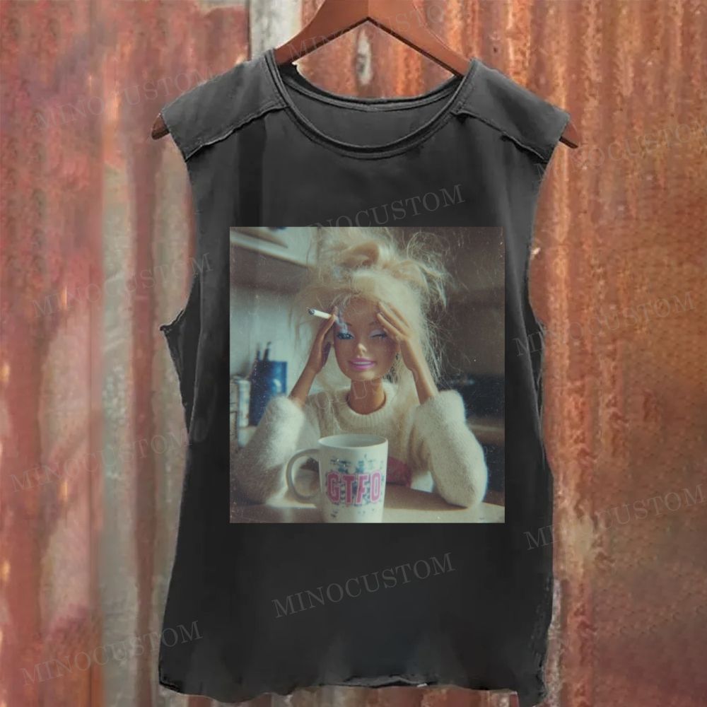 Stressed Blonde Doll Graphic Washed Tank Top