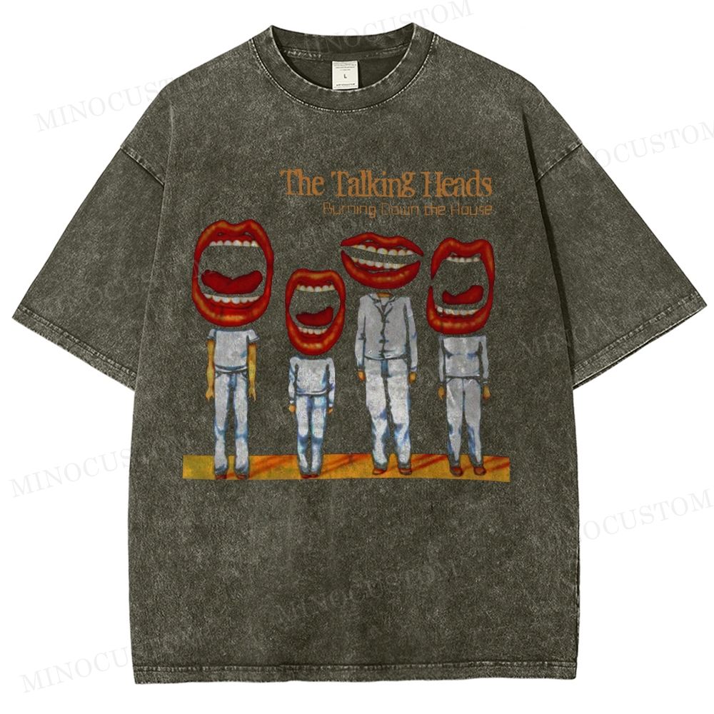 Surreal Mouth-Head Abstract Graphic  Washed T-Shirt 