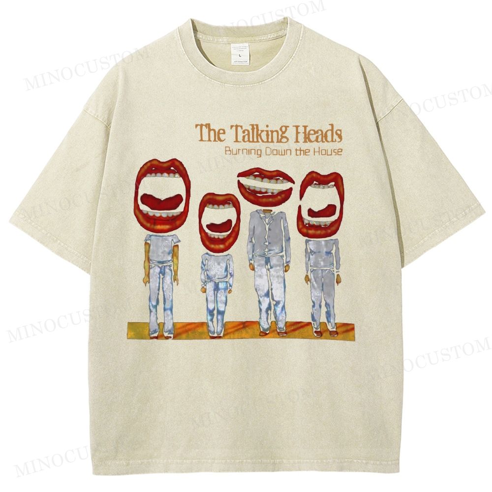 Surreal Mouth-Head Abstract Graphic  Washed T-Shirt 