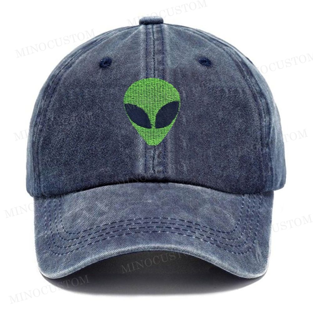 Embroidered Alien Head Vintage Casual Washed Cap