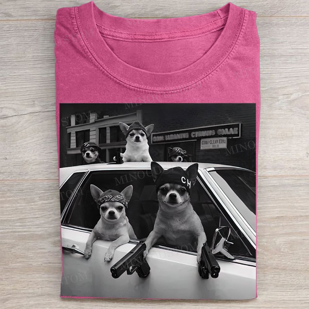 Chihuahua Gangsta Black and White Vintage Washed Tee 