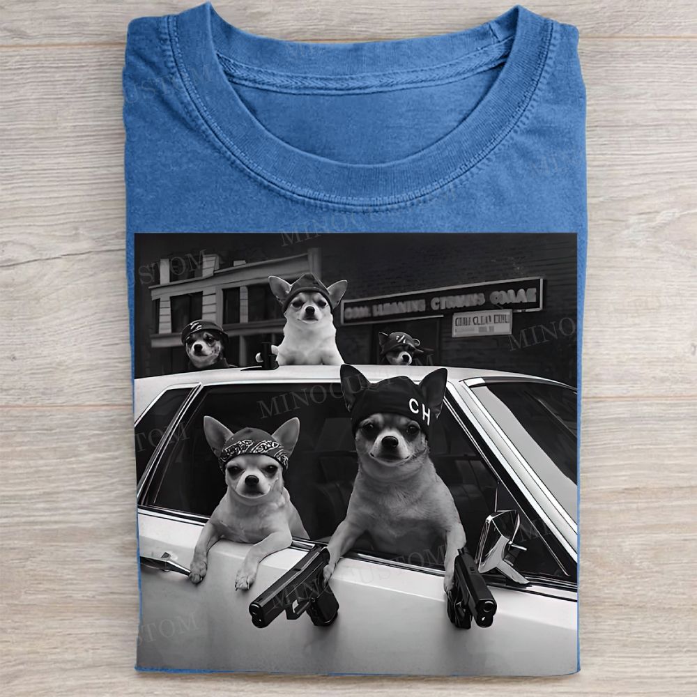 Chihuahua Gangsta Black and White Vintage Washed Tee 