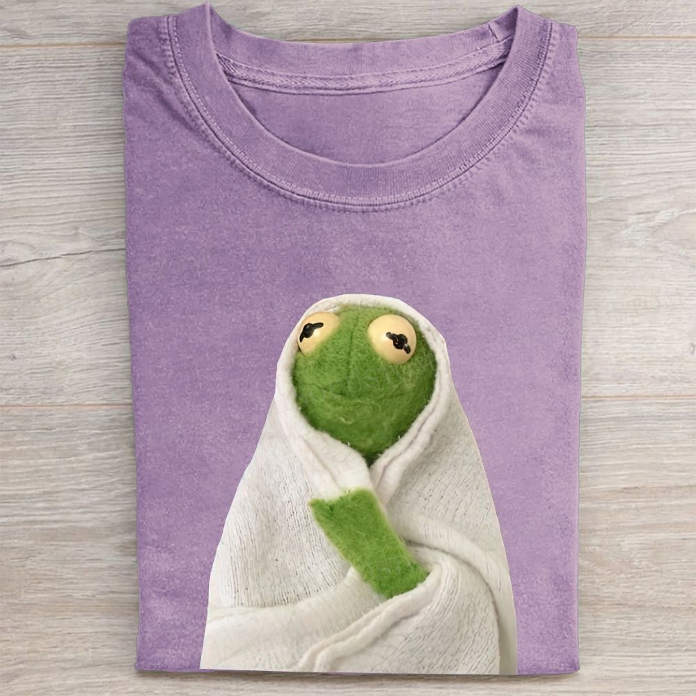 Cozy Blanket Frog Meme Vintage Washed Tee