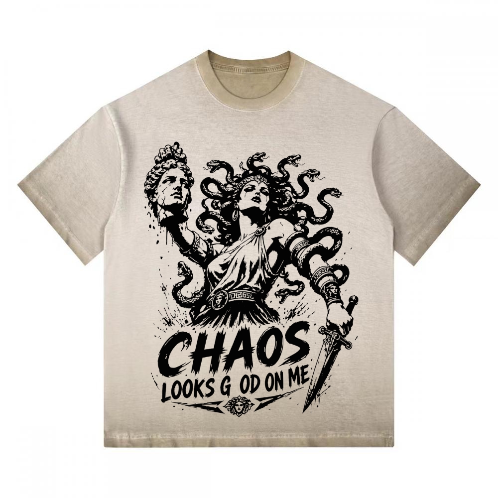 Vintage Medusa "Chaos Looks Good On Me" Graphic Oversized Gradient Washed T-shirt