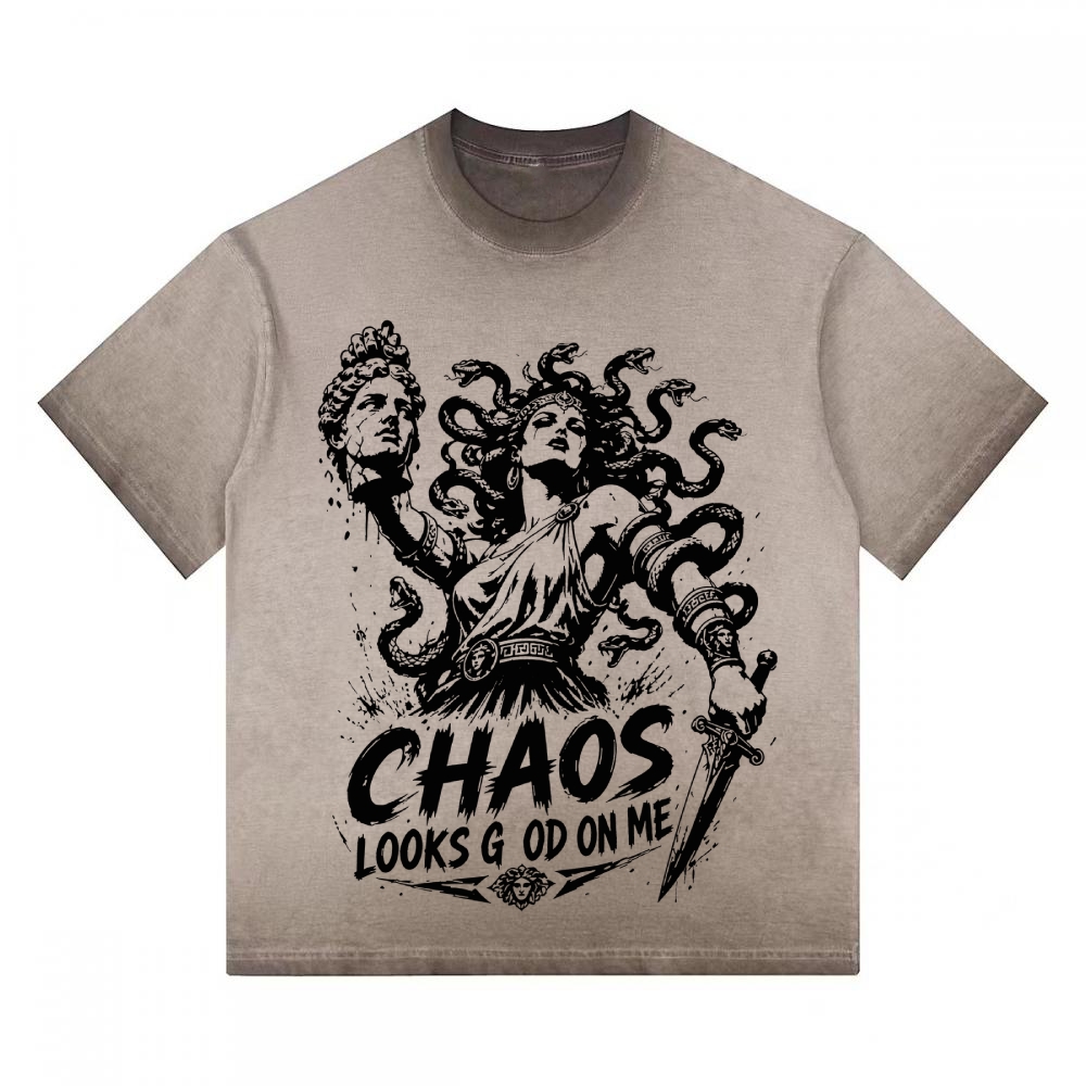 Vintage Medusa "Chaos Looks Good On Me" Graphic Oversized Gradient Washed T-shirt