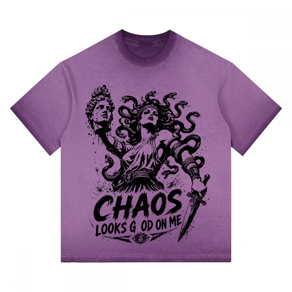 Vintage Medusa "Chaos Looks Good On Me" Graphic Oversized Gradient Washed T-shirt