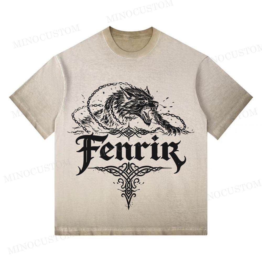 Vintage Fenrir Norse Mythology Graphic Oversized Gradient Washed T-shirt
