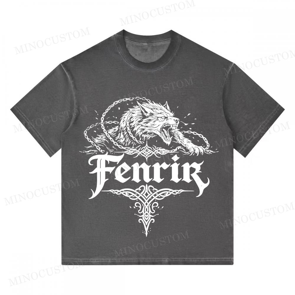 Vintage Fenrir Norse Mythology Graphic Oversized Gradient Washed T-shirt