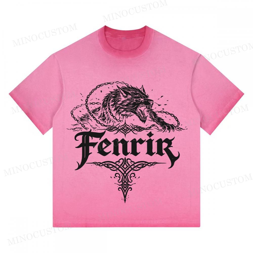 Vintage Fenrir Norse Mythology Graphic Oversized Gradient Washed T-shirt