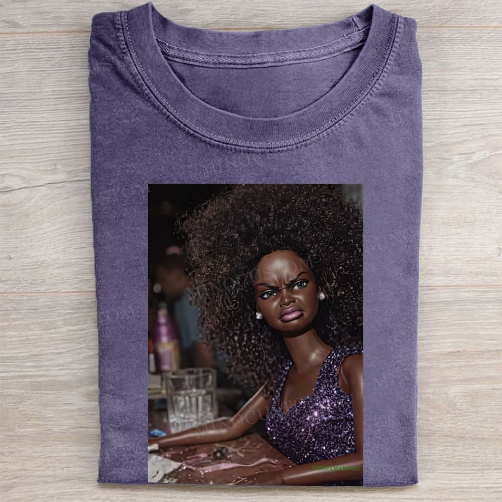 Angry Black Barbie Meme Vintage Washed Tee