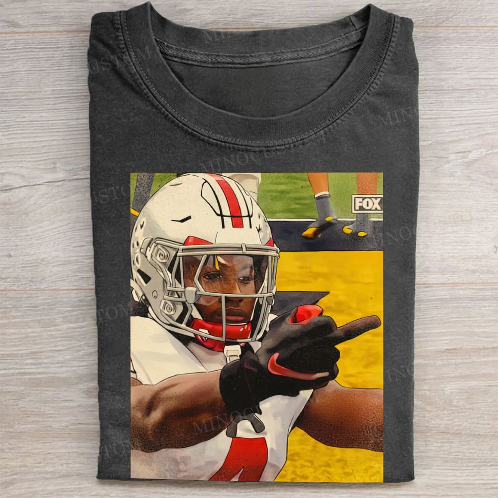 Ohio State Football Player Watercolor Art Vintage Washed Tee
