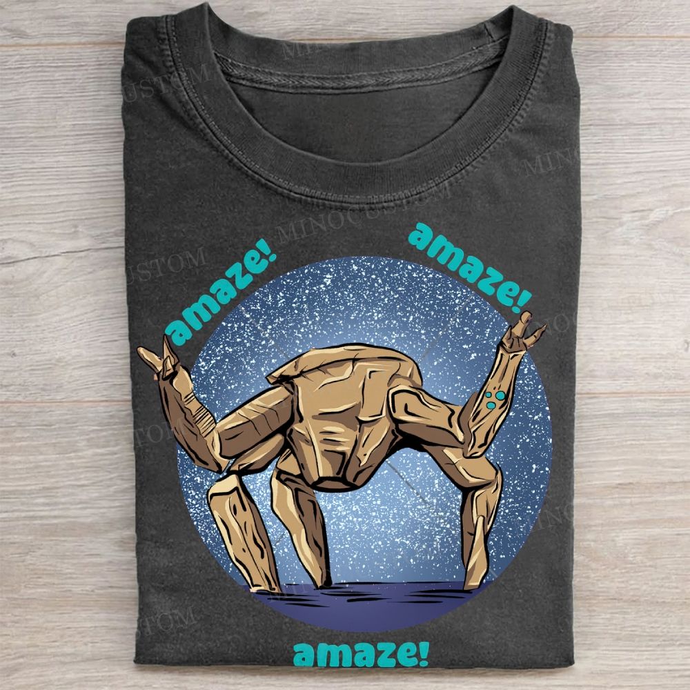 "Amaze!" Retro Sci-Fi Robot Casual Vintage Washed Tee