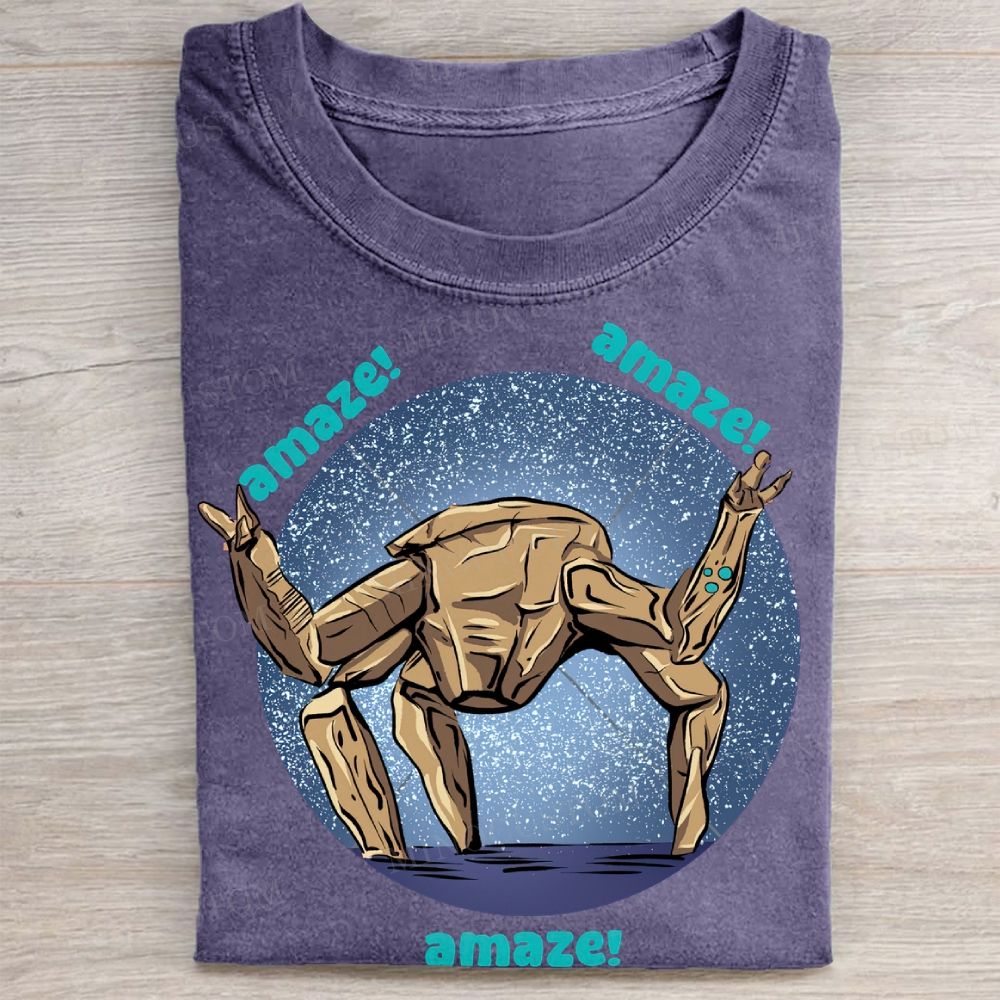 "Amaze!" Retro Sci-Fi Robot Casual Vintage Washed Tee