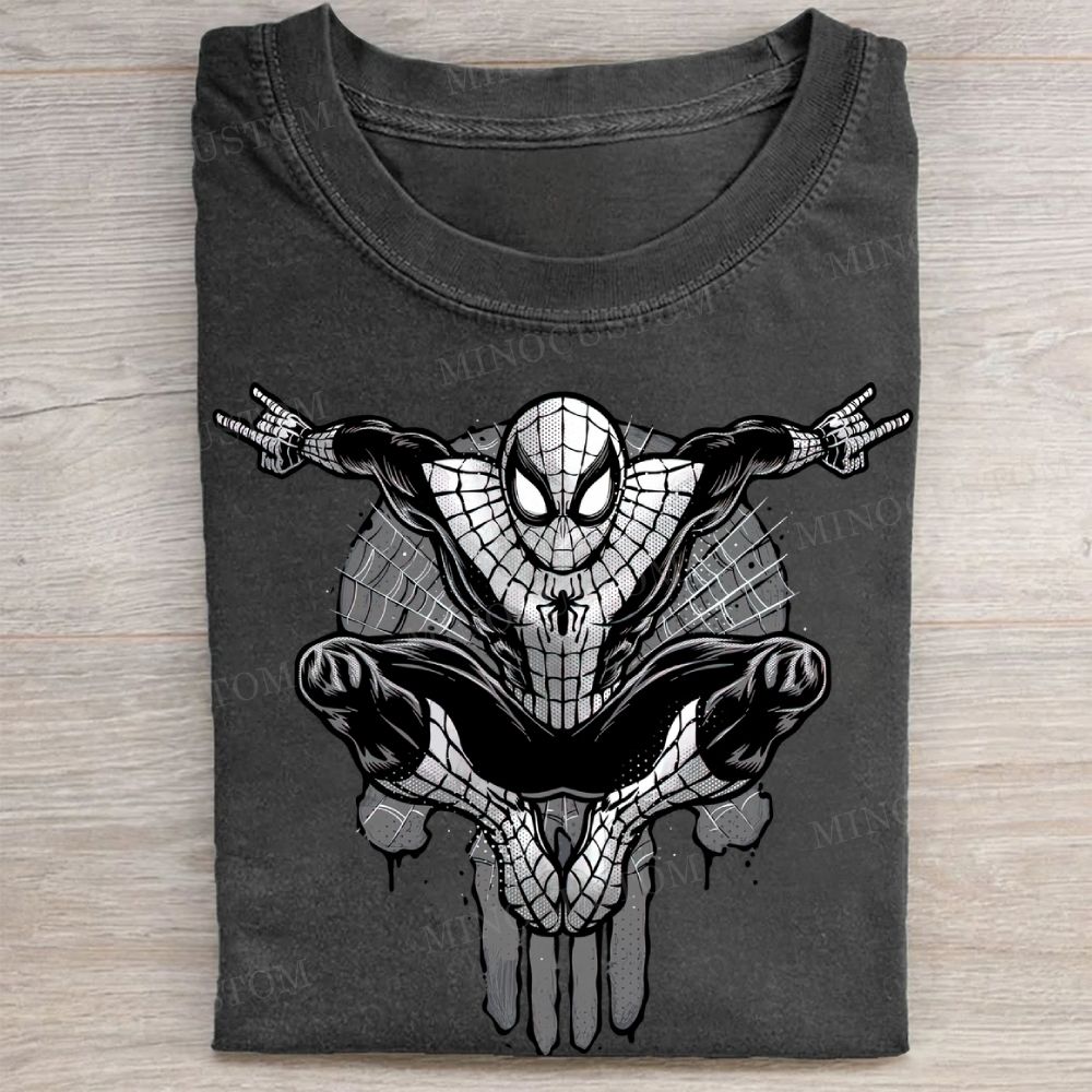 Spider-Man Peace Sign Monochrome Vintage Washed Tee