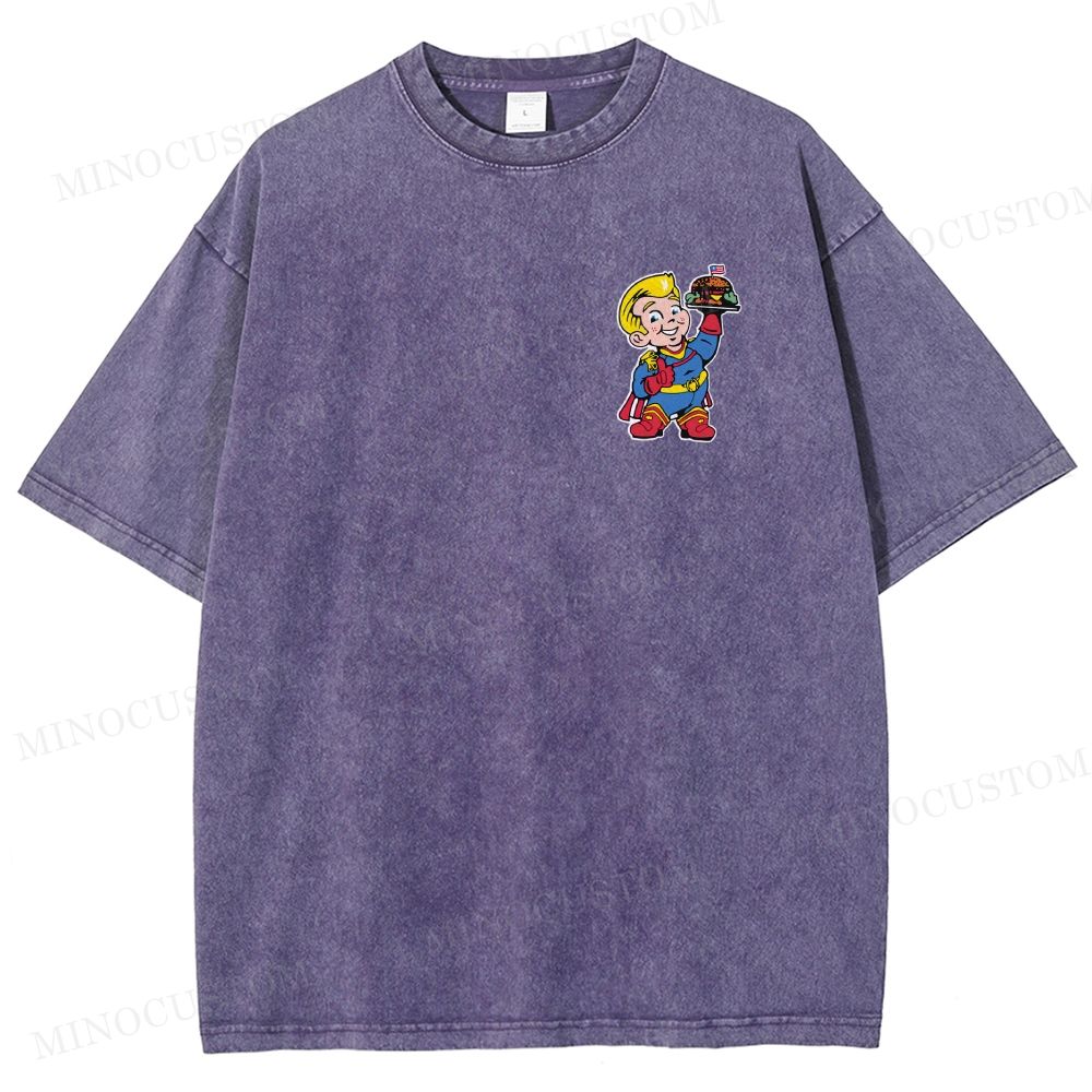 Retro Fast Food Superhero Back Print washed tshirt 