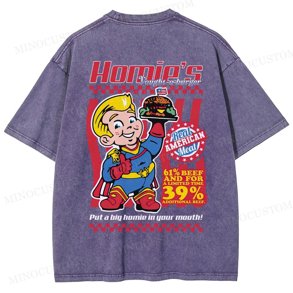 Retro Fast Food Superhero Back Print washed tshirt 