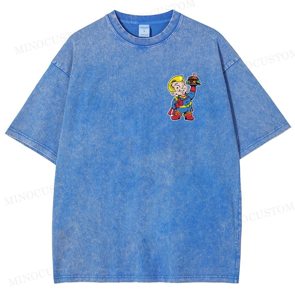 Retro Fast Food Superhero Back Print washed tshirt 